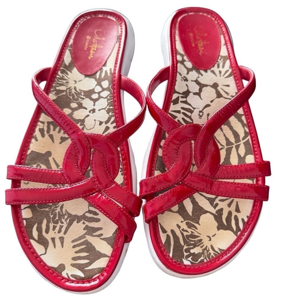 Cole Haan x Nike Red Leather Strappy Platform Slides Sandals 9